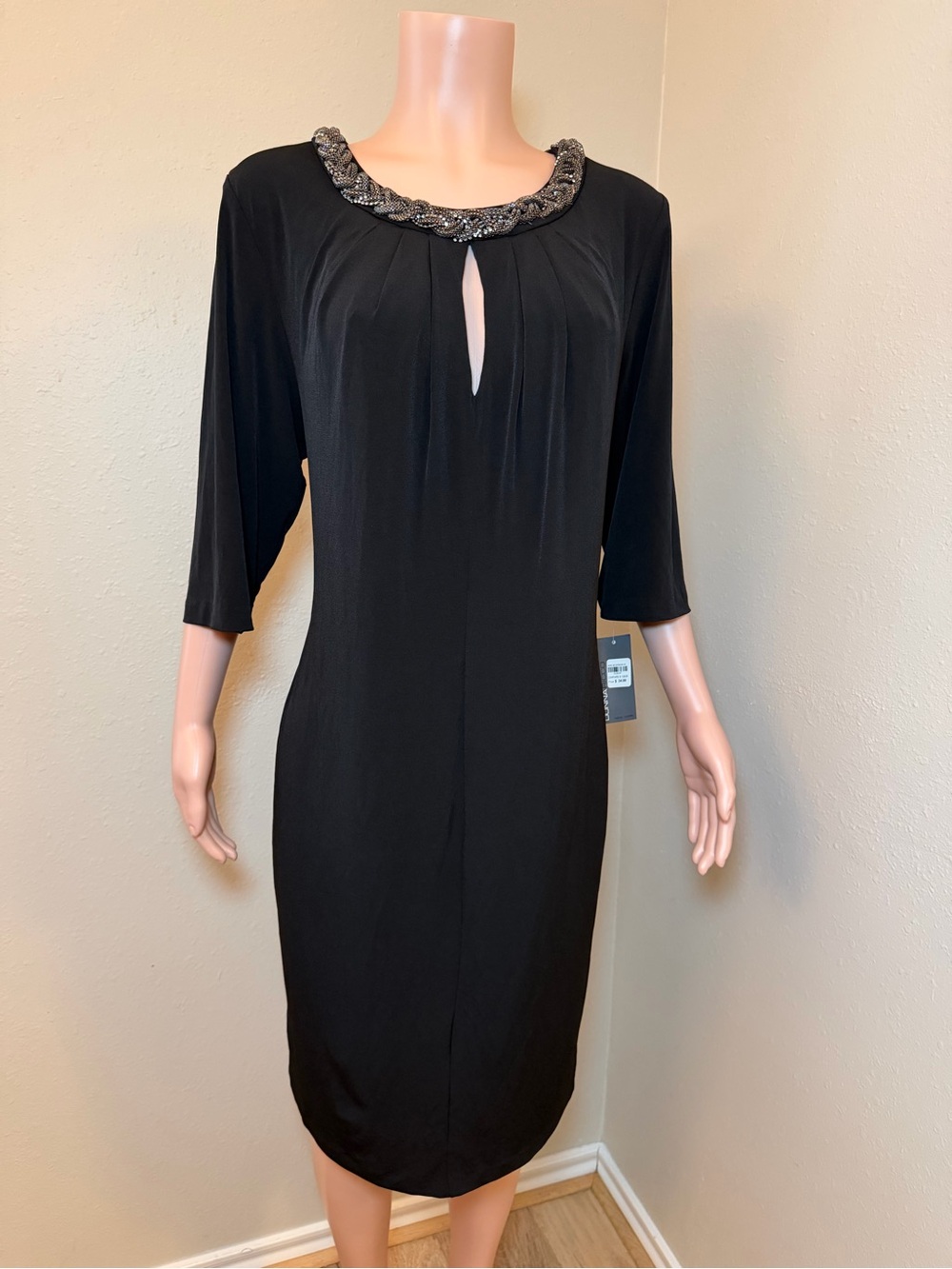 Donna Ricco Black Sheath Dress with Beaded Neckline